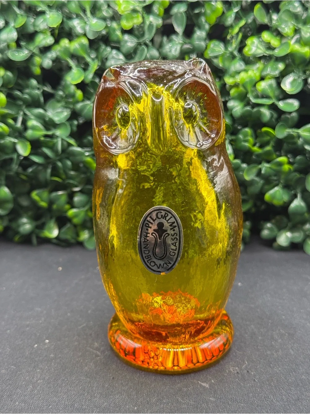 *GLOWS* Vintage 1970s Pilgrim Glass Amberina Owl Figurine – With Original Label!